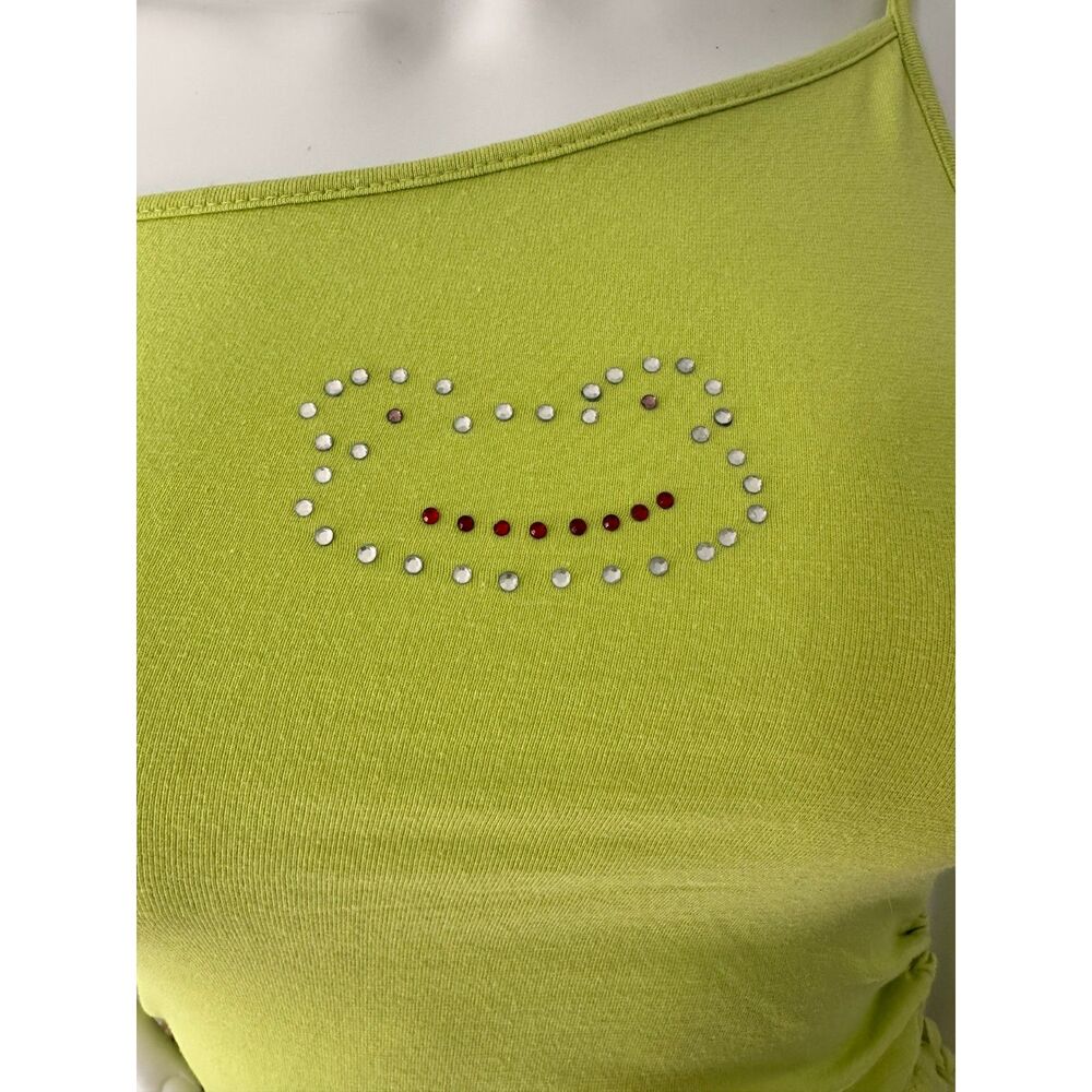 Vintage Y2k Lime Green Rhinestone Frog Baby Tee Tank Top size XS - Picture 5 of 6